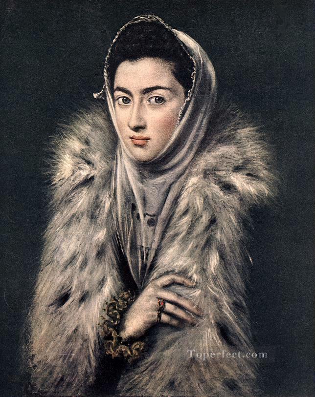 毛皮をかぶった女性 1577 マニエリスム スペイン ルネサンス エル グレコ油絵